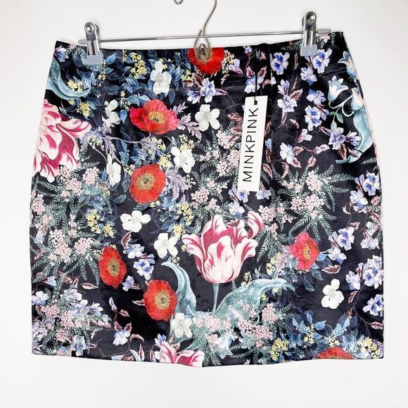 MINKPINK Botanica Flower Satin Mini Skirt  - Picture 1 of 8